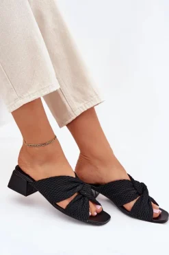 Damskie Maciejka Klapki Damskie Na Klocku 06955-01 Czarne