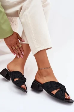 Damskie Maciejka Klapki Damskie Na Klocku 06955-01 Czarne