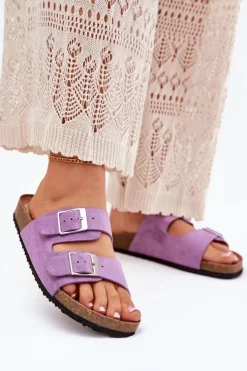 Damskie Boto Klapki Damskie Na Korkowej Platformie Klamry Fioletowe Evisolla