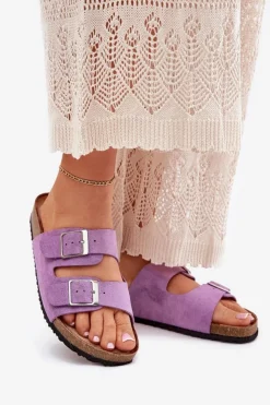 Damskie Boto Klapki Damskie Na Korkowej Platformie Klamry Fioletowe Evisolla