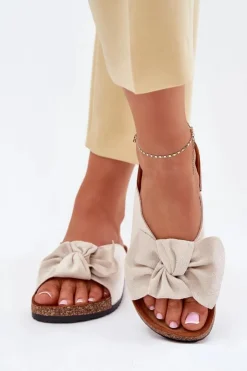 Damskie Boto Klapki Damskie Na Korkowej Podeszwie Kokardką Beżowe Seressa