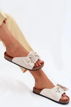 Damskie Boto Klapki Damskie Na Korkowej Podeszwie Kokardką Beżowe Seressa