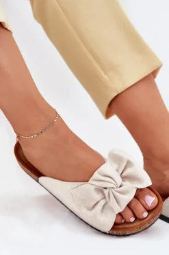 Damskie Boto Klapki Damskie Na Korkowej Podeszwie Kokardką Beżowe Seressa