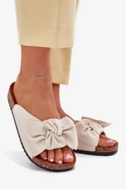 Damskie Boto Klapki Damskie Na Korkowej Podeszwie Kokardką Beżowe Seressa