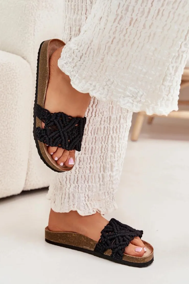 Sale Boto Klapki Damskie Na Korkowej Platformie Czarne Timaxrre Czarny