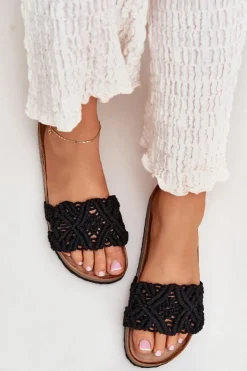 Sale Boto Klapki Damskie Na Korkowej Platformie Czarne Timaxrre Czarny