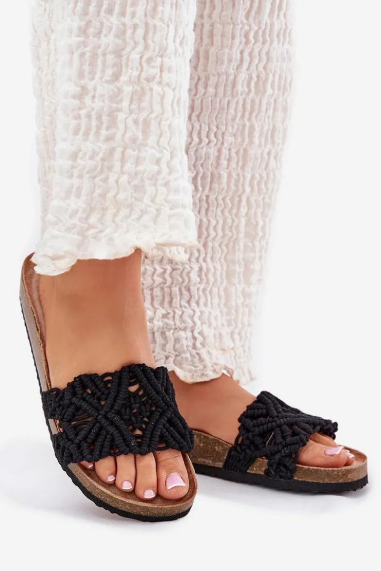 Sale Boto Klapki Damskie Na Korkowej Platformie Czarne Timaxrre Czarny