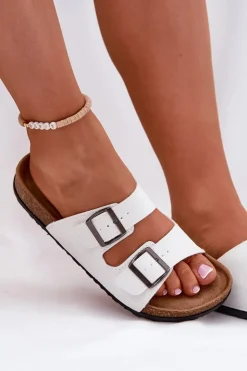 Evento Klapki Korkowe|Klapki Na Platformie*Klapki Damskie Na Korkowej Platformie Z Klamrami Białe Redore