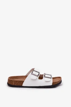 Evento Klapki Korkowe|Klapki Na Platformie*Klapki Damskie Na Korkowej Platformie Z Klamrami Białe Redore