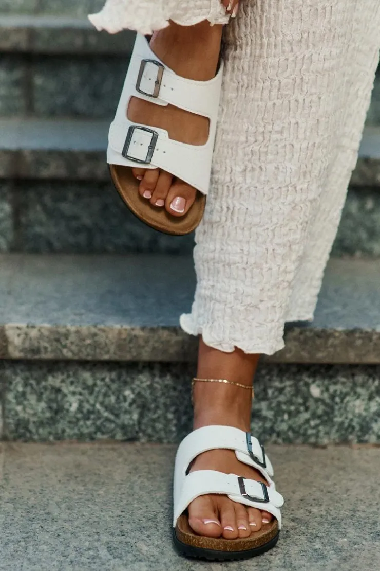 Evento Klapki Korkowe|Klapki Na Platformie*Klapki Damskie Na Korkowej Platformie Z Klamrami Białe Redore