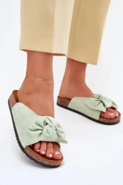 Damskie Boto Klapki Damskie Na Korkowej Podeszwie Kokardką Miętowe Seressa