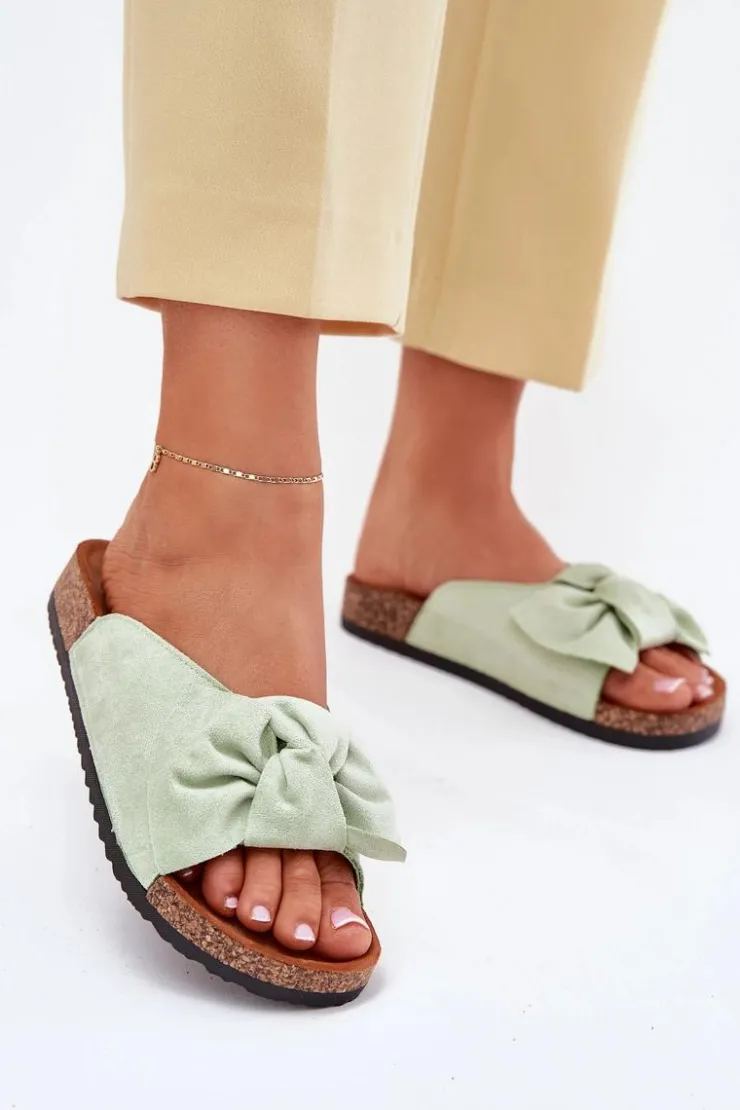 Damskie Boto Klapki Damskie Na Korkowej Podeszwie Kokardką Miętowe Seressa