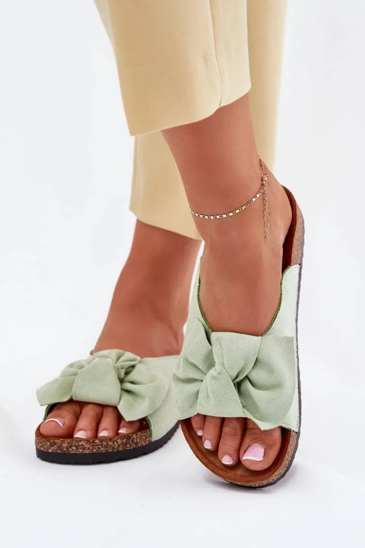 Damskie Boto Klapki Damskie Na Korkowej Podeszwie Kokardką Miętowe Seressa