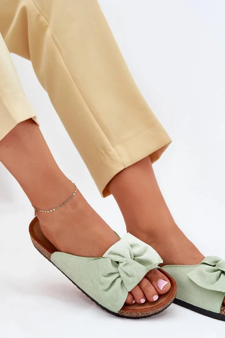 Damskie Boto Klapki Damskie Na Korkowej Podeszwie Kokardką Miętowe Seressa