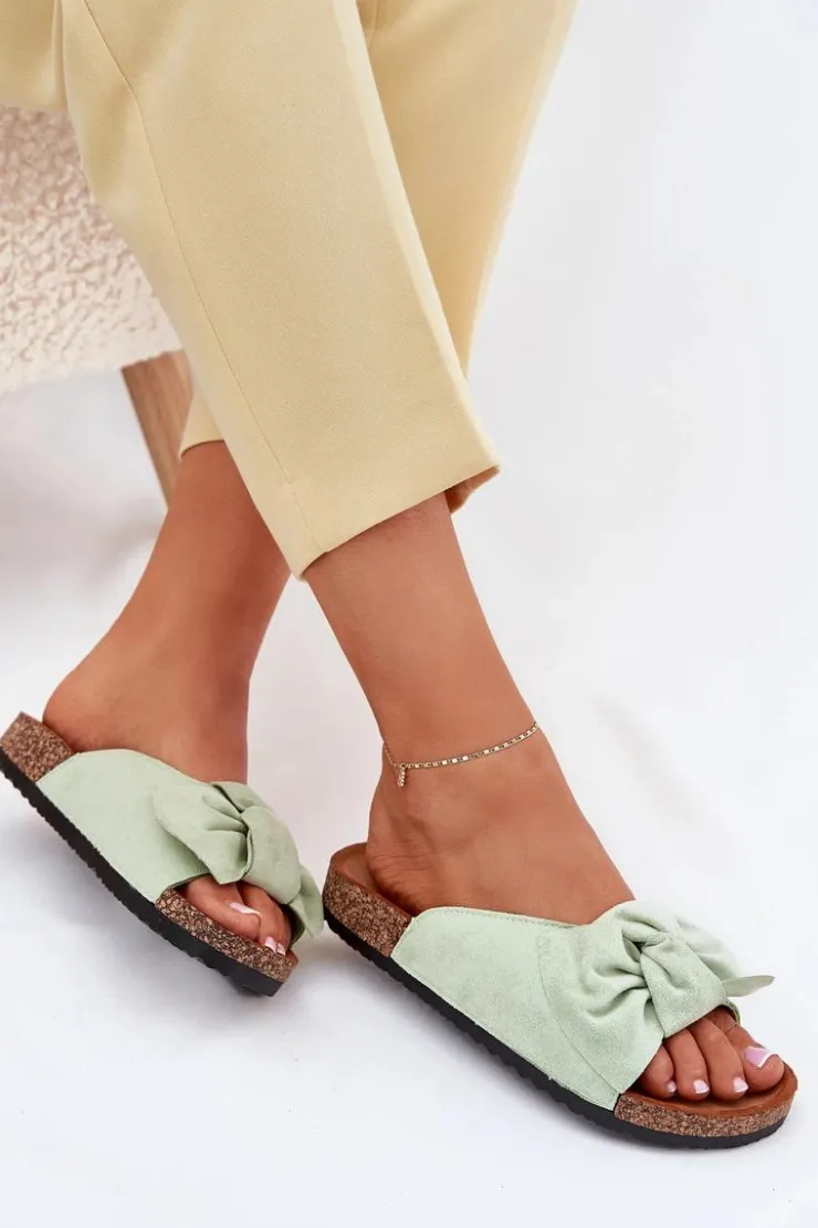 Damskie Boto Klapki Damskie Na Korkowej Podeszwie Kokardką Miętowe Seressa