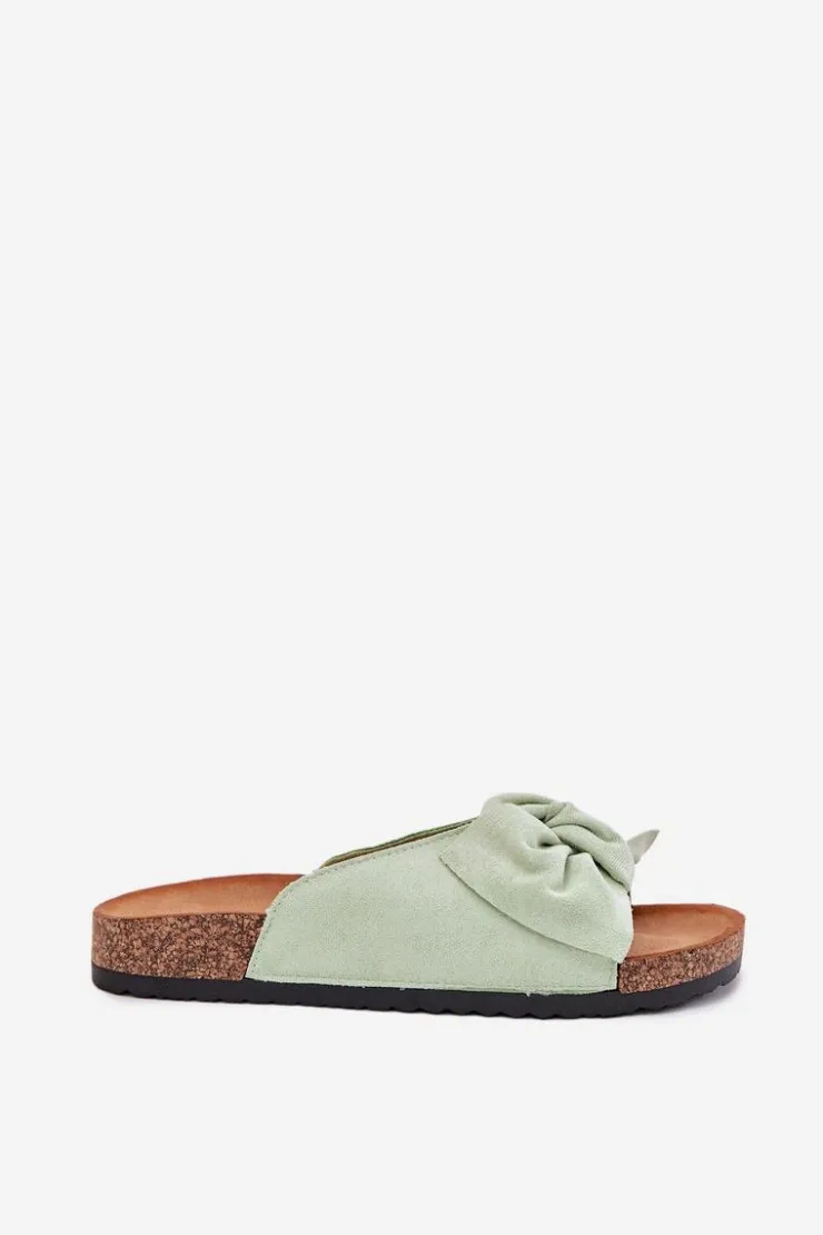 Damskie Boto Klapki Damskie Na Korkowej Podeszwie Kokardką Miętowe Seressa