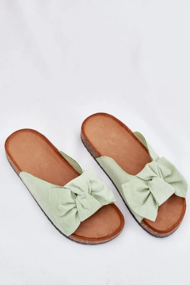 Damskie Boto Klapki Damskie Na Korkowej Podeszwie Kokardką Miętowe Seressa
