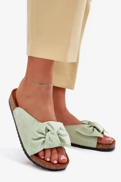 Damskie Boto Klapki Damskie Na Korkowej Podeszwie Kokardką Miętowe Seressa