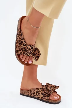 Damskie Boto Klapki Damskie Na Korkowej Podeszwie Kokardką Panterka Seressa