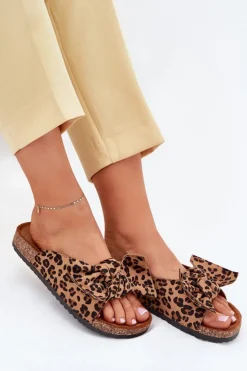 Damskie Boto Klapki Damskie Na Korkowej Podeszwie Kokardką Panterka Seressa