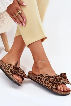 Damskie Boto Klapki Damskie Na Korkowej Podeszwie Kokardką Panterka Seressa