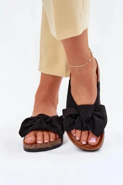 Boto Klapki Korkowe|Klapki Na Platformie*Klapki Damskie Na Korkowej Podeszwie Kokardką Czarne Seressa Czarny