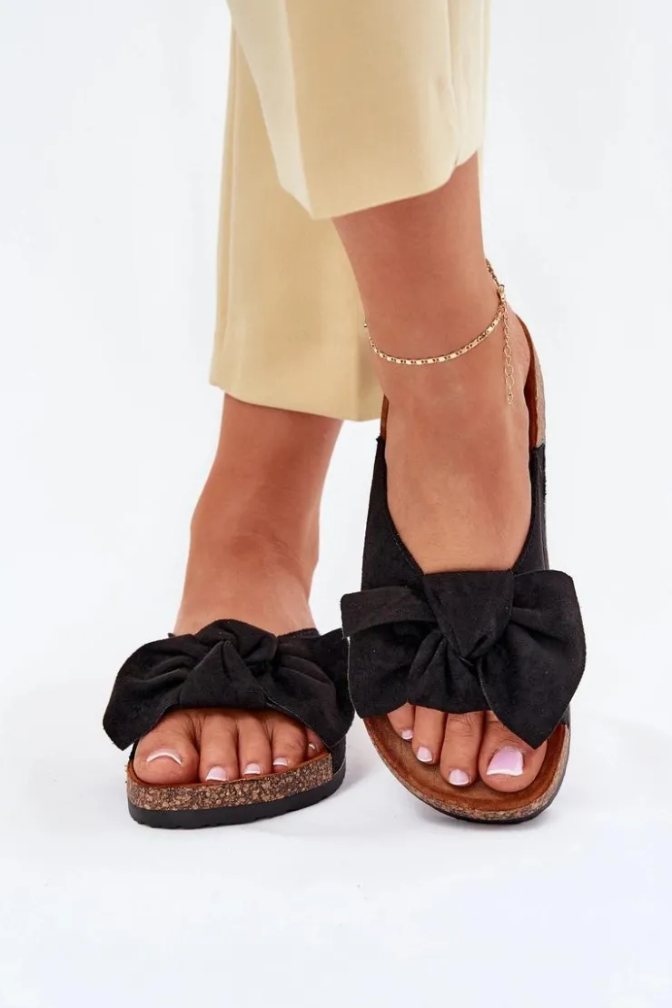 Boto Klapki Korkowe|Klapki Na Platformie*Klapki Damskie Na Korkowej Podeszwie Kokardką Czarne Seressa Czarny