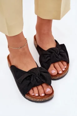 Boto Klapki Korkowe|Klapki Na Platformie*Klapki Damskie Na Korkowej Podeszwie Kokardką Czarne Seressa Czarny