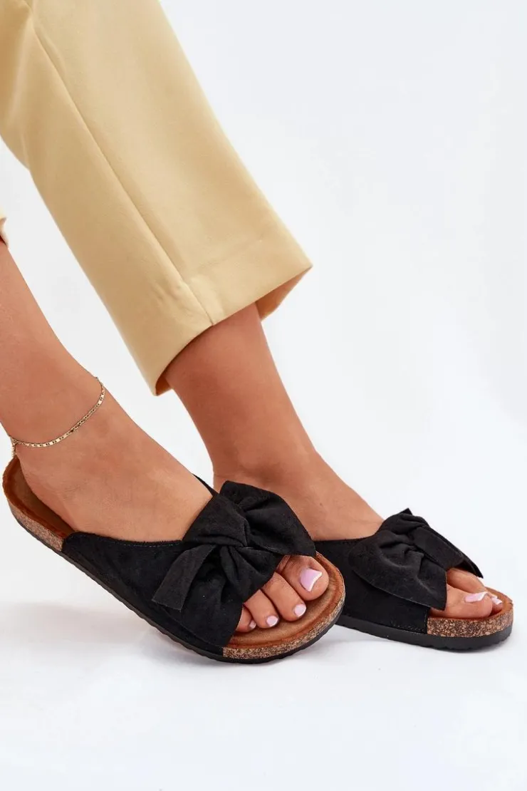 Boto Klapki Korkowe|Klapki Na Platformie*Klapki Damskie Na Korkowej Podeszwie Kokardką Czarne Seressa Czarny