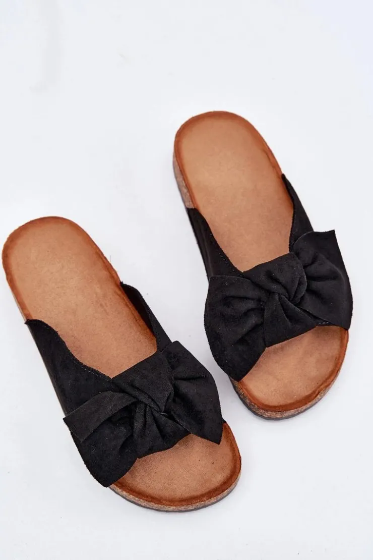 Boto Klapki Korkowe|Klapki Na Platformie*Klapki Damskie Na Korkowej Podeszwie Kokardką Czarne Seressa Czarny