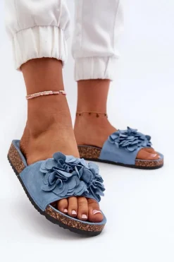 Best Boto Klapki Damskie Na Korkowej Platformie Z Eko Zamszu Niebieskie Jaihini