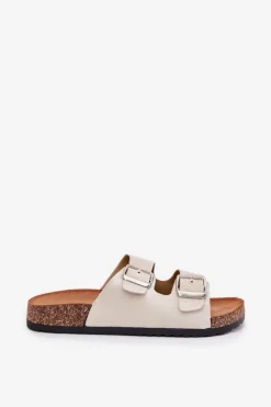 Discount Boto Klapki Damskie Na Korkowej Platformie Z Klamrami Beżowe Livara