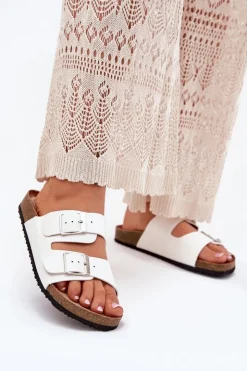 Boto Klapki Korkowe|Klapki Na Platformie*Klapki Damskie Na Korkowej Platformie Klamry Białe Evisolla Biały