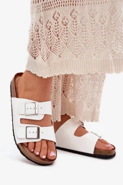 Boto Klapki Korkowe|Klapki Na Platformie*Klapki Damskie Na Korkowej Platformie Klamry Białe Evisolla Biały