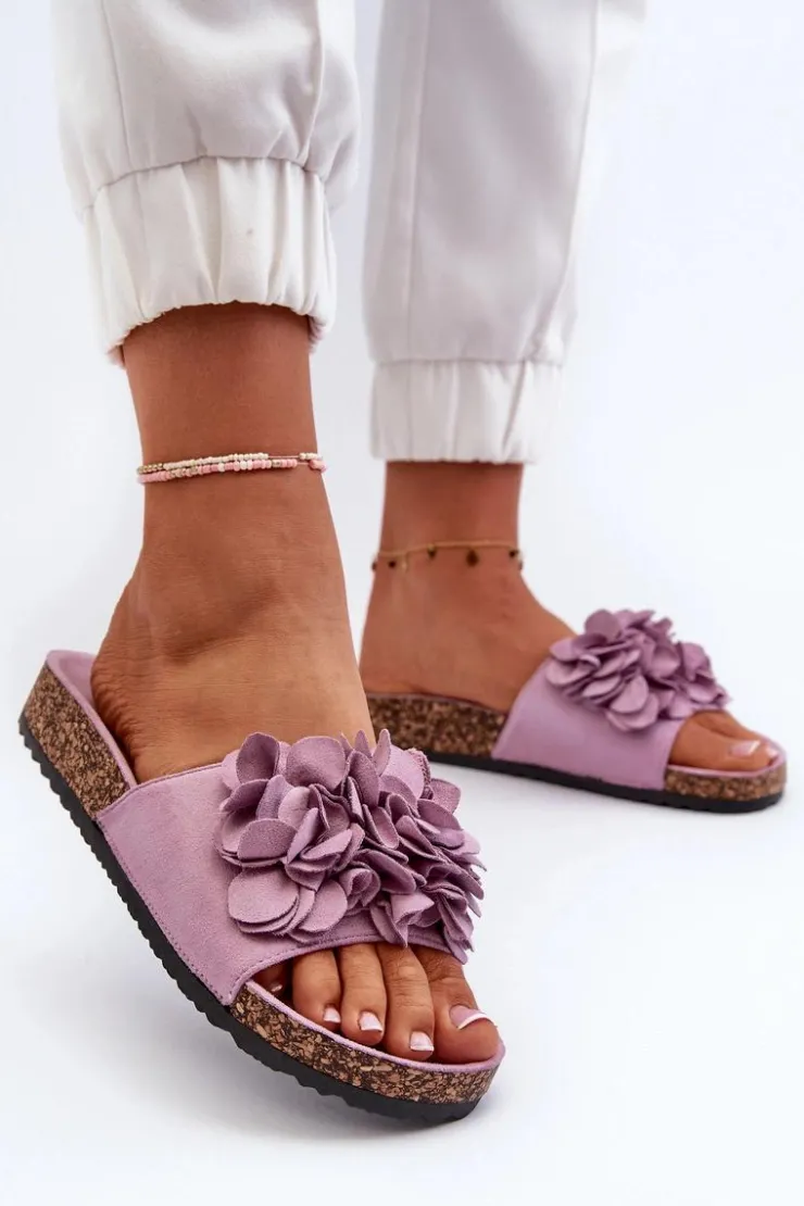 Damskie Boto Klapki Damskie Na Korkowej Platformie Z Eko Zamszu Fioletowe Jaihini