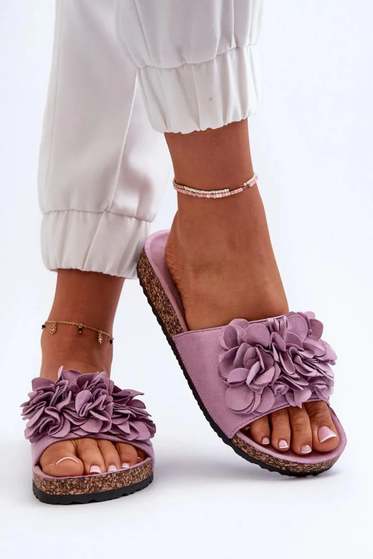 Damskie Boto Klapki Damskie Na Korkowej Platformie Z Eko Zamszu Fioletowe Jaihini