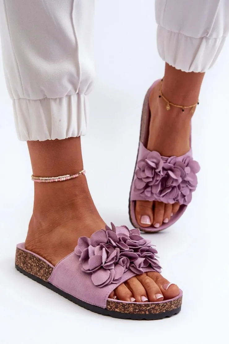 Damskie Boto Klapki Damskie Na Korkowej Platformie Z Eko Zamszu Fioletowe Jaihini