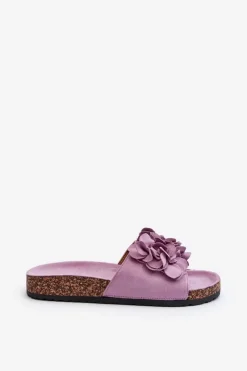 Damskie Boto Klapki Damskie Na Korkowej Platformie Z Eko Zamszu Fioletowe Jaihini