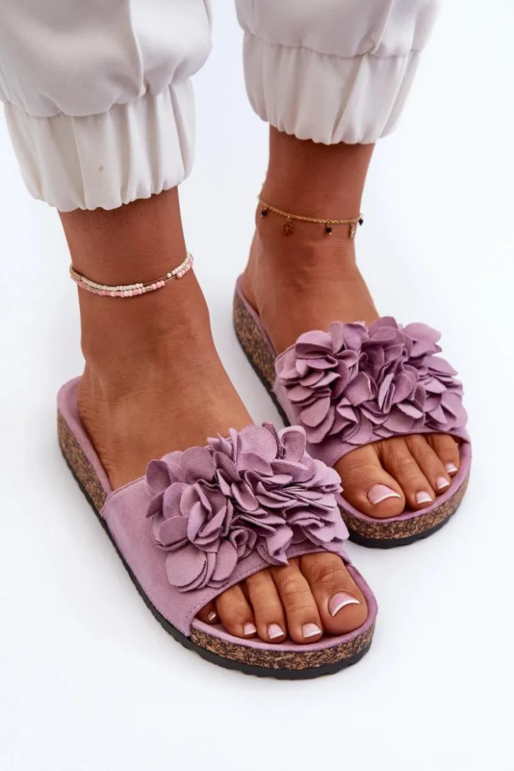 Damskie Boto Klapki Damskie Na Korkowej Platformie Z Eko Zamszu Fioletowe Jaihini