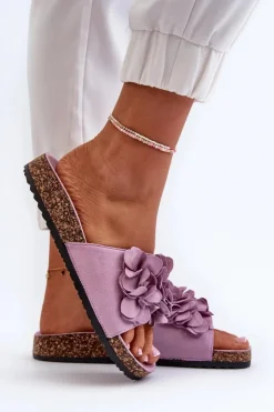 Damskie Boto Klapki Damskie Na Korkowej Platformie Z Eko Zamszu Fioletowe Jaihini