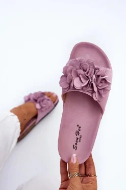 Damskie Boto Klapki Damskie Na Korkowej Platformie Z Eko Zamszu Fioletowe Jaihini