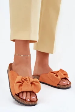 Boto Klapki Korkowe|Klapki Na Platformie*Klapki Damskie Na Korkowej Podeszwie Kokardką Pomarańczowe Seressa Pomarańczowy