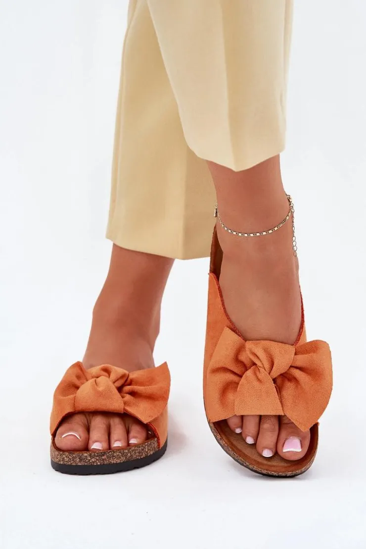 Boto Klapki Korkowe|Klapki Na Platformie*Klapki Damskie Na Korkowej Podeszwie Kokardką Pomarańczowe Seressa Pomarańczowy
