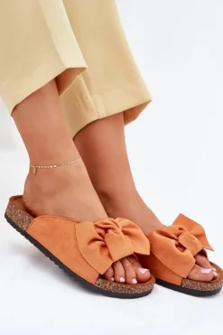 Boto Klapki Korkowe|Klapki Na Platformie*Klapki Damskie Na Korkowej Podeszwie Kokardką Pomarańczowe Seressa Pomarańczowy