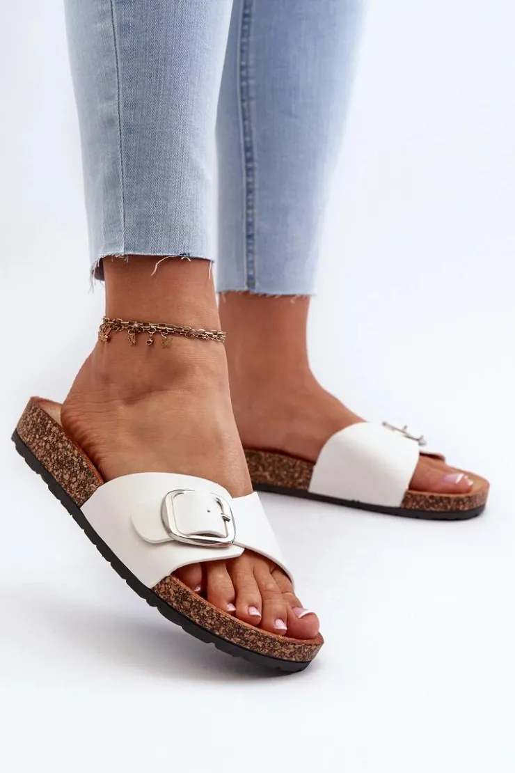 Boto Klapki Korkowe|Klapki Na Platformie*Klapki Damskie Na Korkowej Platformie Z Klamrą Białe Moaxi