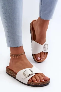 Boto Klapki Korkowe|Klapki Na Platformie*Klapki Damskie Na Korkowej Platformie Z Klamrą Białe Moaxi