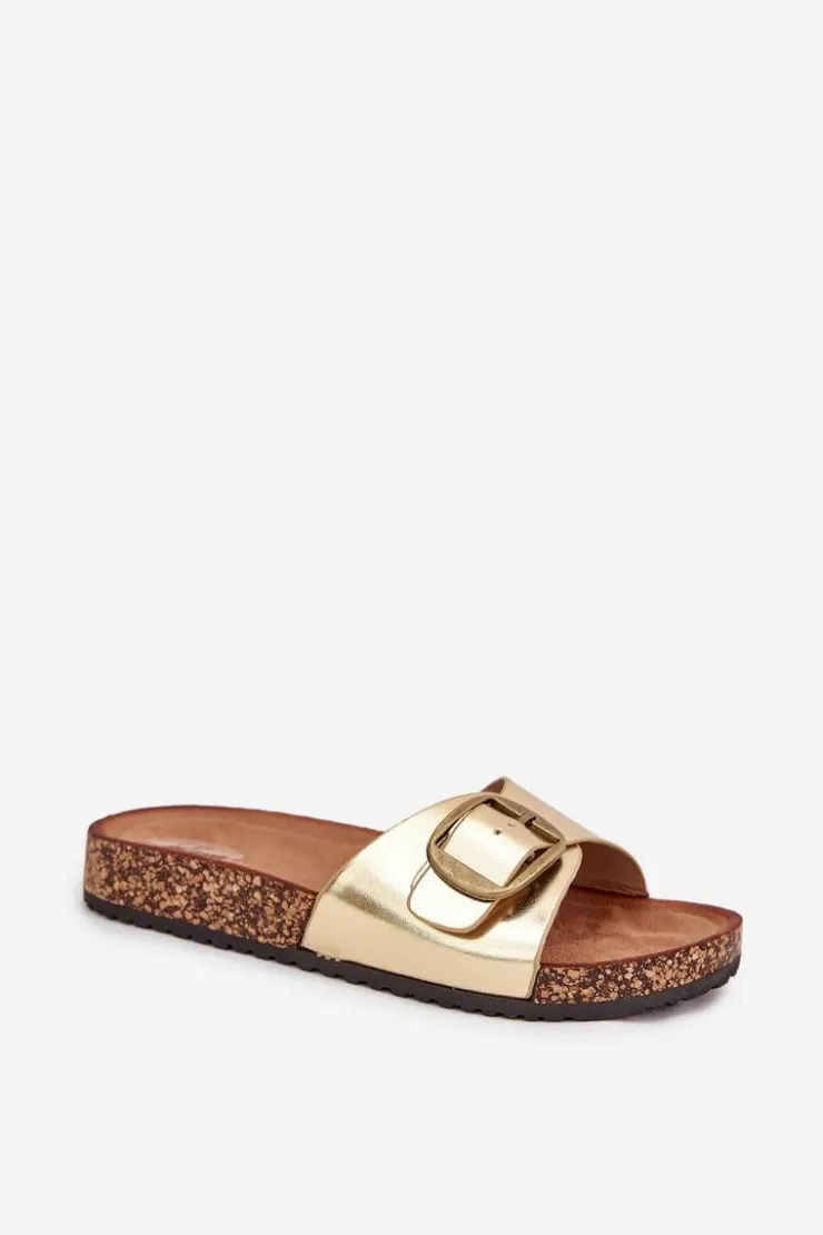 Damskie Boto Klapki Damskie Na Korkowej Platformie Z Klamrą Złote Vianara