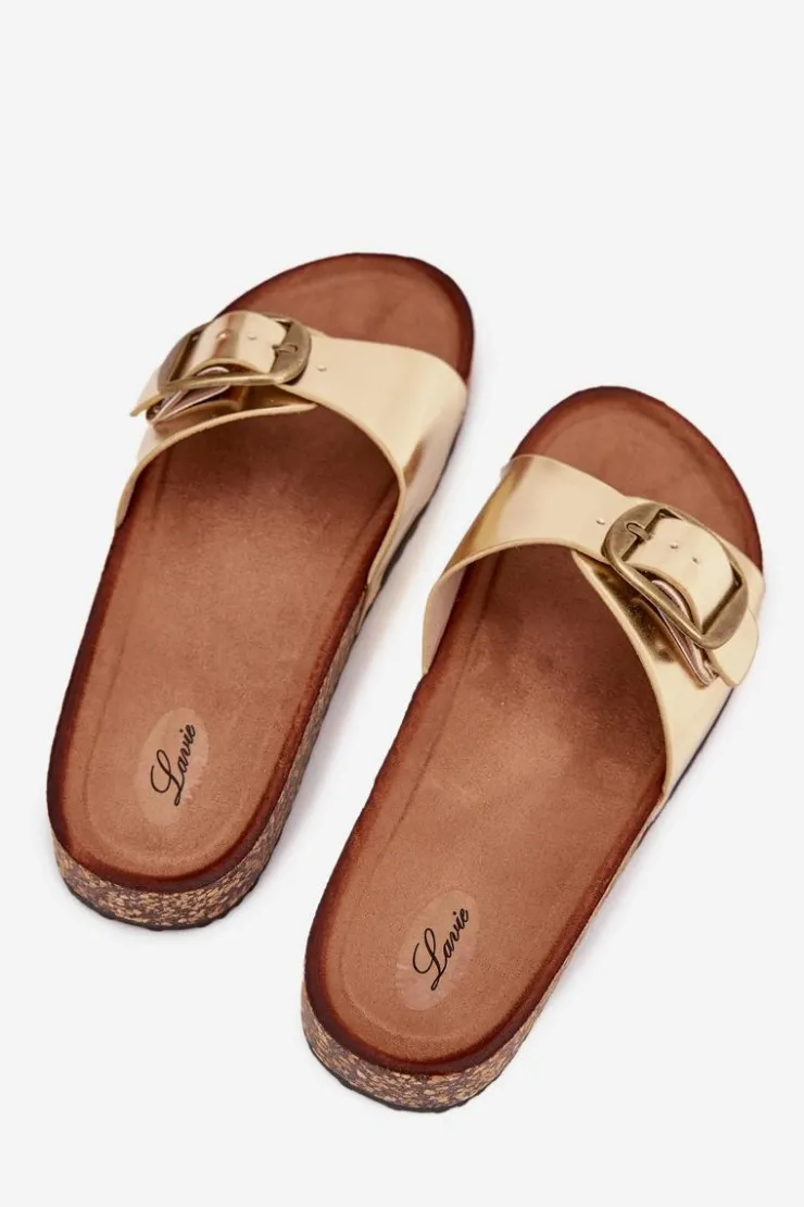 Damskie Boto Klapki Damskie Na Korkowej Platformie Z Klamrą Złote Vianara