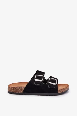 Damskie Boto Klapki Damskie Na Korkowej Platformie Z Klamrami Czarne Livara