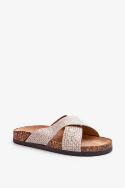 Damskie Evento Klapki Damskie Na Korkowej Platformie Beżowe Tesolen